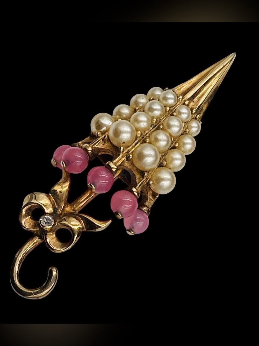 Vintage Mazer Bros. Pearl Encrusted Umbrella Parasol Brooch